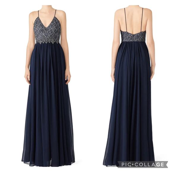 Badgley Mischka Navy Blue Ballerina Gown Long Maxi Dress Sleeveless Sz 6 - Picture 1 of 10